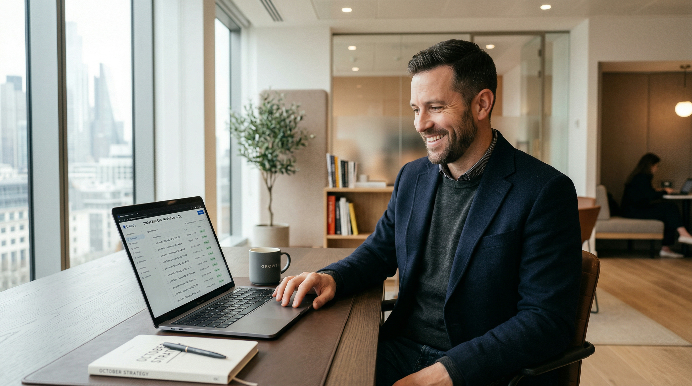 Confident agency owner reviewing booked calls