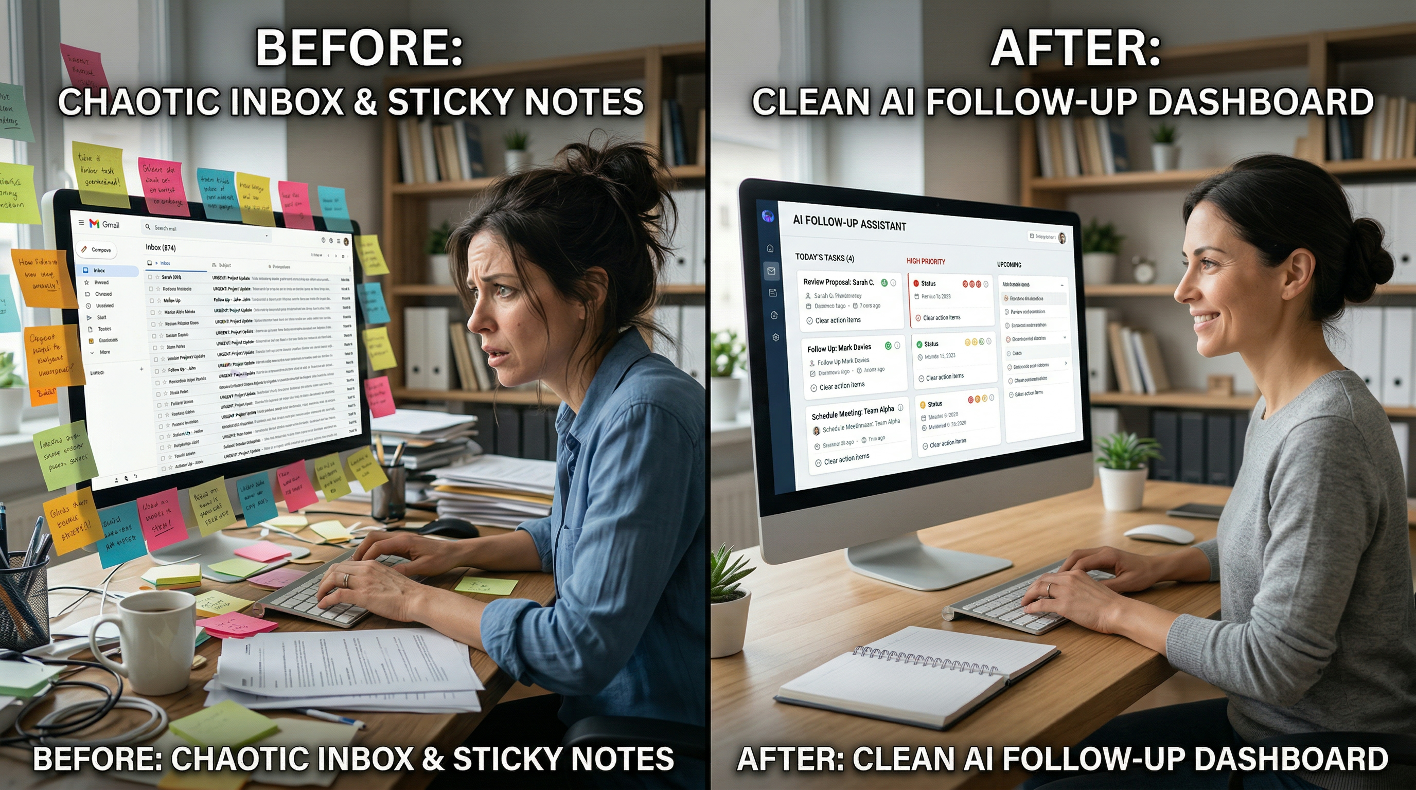 Before and after AI follow-up workflow
