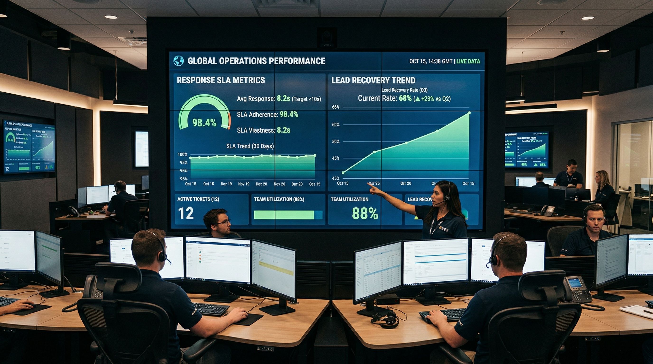 Team dashboard with response SLA and lead recovery